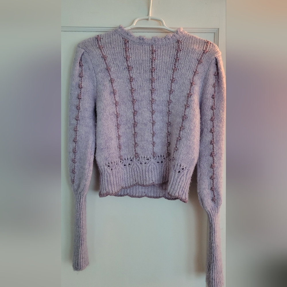 Zara purple puff sleeve cropped sweater